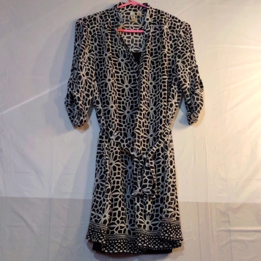 Tacera Monochrome Geometric Dress, Black And White M Retro